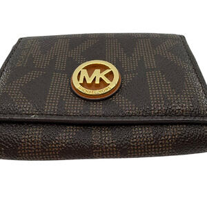 Michael Kors Compact Wallet Brown Signature Coated Canvas Wa